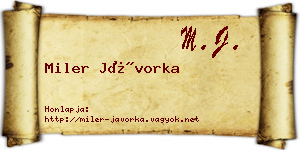 Miler Jávorka névjegykártya